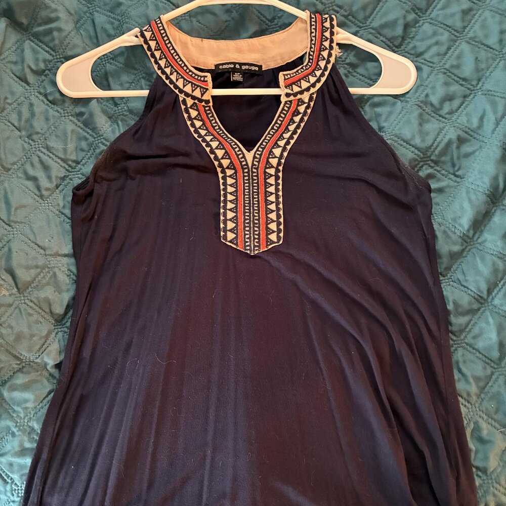 Cable & Gauge Embroidered Split-Neck Tank (Small) – Boho Chic Summer Top